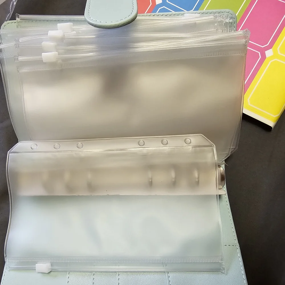 Light Blue Faux Leather 6-Ring Planner Binder with Clear Pockets and Labels